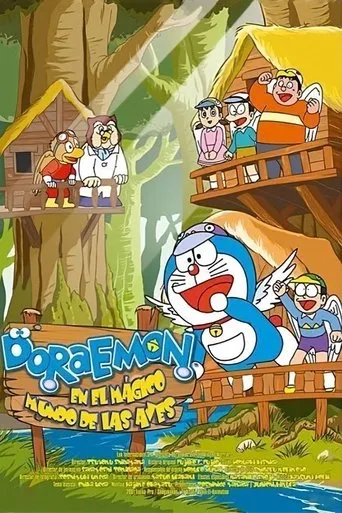 Póster de Doraemon en el mágico mundo de las aves