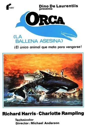 Póster de Orca, la ballena asesina (1977) con Richard Harris como Captain Nolan