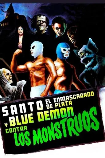 Póster de Santo el enmascarado de plata y Blue Demon contra los monstruos