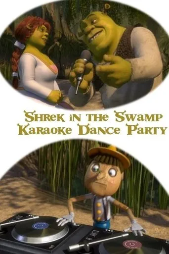 Póster de Shrek en el baile con karaoke en la ciénaga
